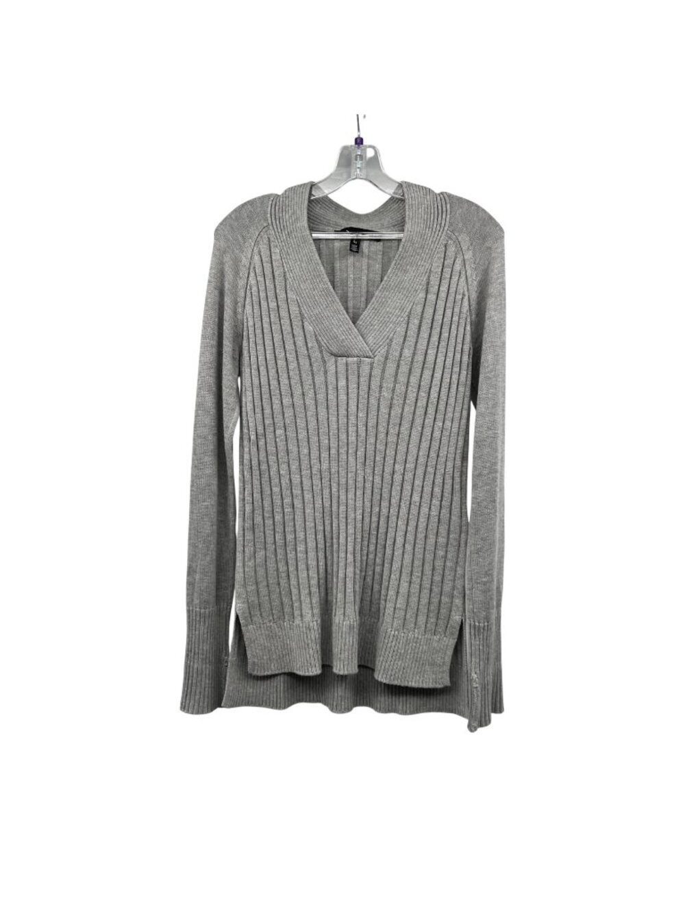WHBM Womens Tunic Sweater Long Sleeve V-Neck Ribbed Gray Size XS